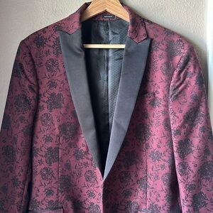 J. FERRAR Slim Floral Pattern Burgundy Sport Coat